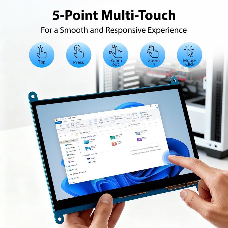 ELECROW 7 Inch 1024Ã—600 Touchscreen for Raspberry Pi: IPS Capacitive Touch Screen LCD Display, Mini Portable Monitor Compatible with Raspberry Pi 5/4/3 BB Black Banana Pi Windows 11/10/8/7 Driver Free - Image 4
